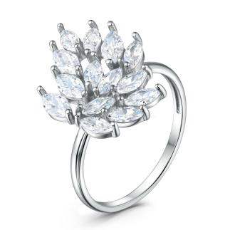 Кольцо из серебра с фианитами родированное