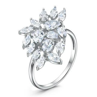 Кольцо из серебра с фианитами родированное