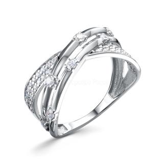 Кольцо из серебра с фианитами родированное