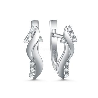 Серьги из серебра с фианитами родированные