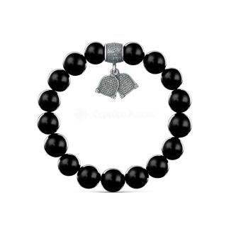 Браслет на резинке религиозный из чернёного серебра с чёрным агатом - Псалом 90