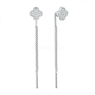 Серьги-продёвки клевер четверолистник из серебра с фианитами родированные