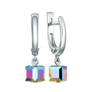 Серьги из серебра с кристаллами Премиум Австрия цвета мистик зелёный родированные