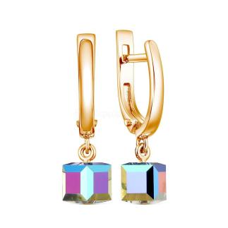 Серьги из золочёного серебра с кристаллами Премиум Австрия цвета мистик зелёный