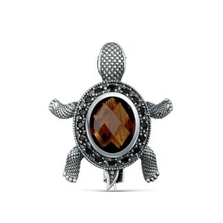 Брошь из чернёного серебра с фианитами - Черепаха