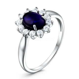 Кольцо из серебра с янтарём и фианитами родированное