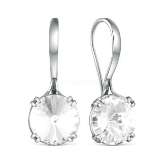 Серьги из серебра с кристаллом Премиум Австрия бесцветный родированные