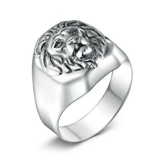 Печатка мужская из чернёного серебра - Лев
