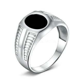 Печатка из серебра с ониксом родированная