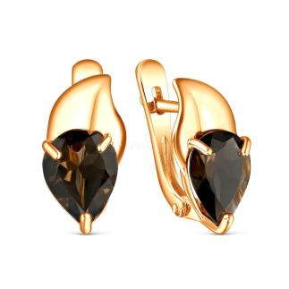 Серьги из золочёного серебра с раухтопазом