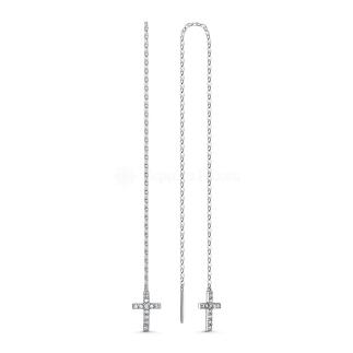 Серьги-продёвки из серебра с фианитами родированные - Кресты (длина всей цепи 19 см)