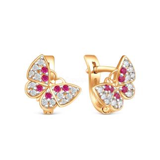 Серьги детские из золочёного серебра с фианитами и родированием - Бабочки