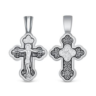 Крест двусторонний из чернёного серебра - Спаситель, Ангел-Хранитель 3,1 см