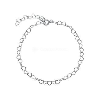 Браслет из серебра родированный - Сердечки, 17 см