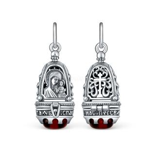 Ладанка из чернёного серебра с красным фианитом - Пресвятая Богородица, спаси нас