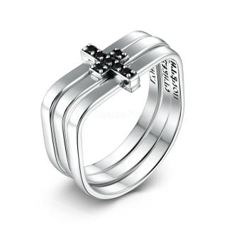 Кольцо тройное из чернёного серебра - Молитва ко Пресвятой Троице