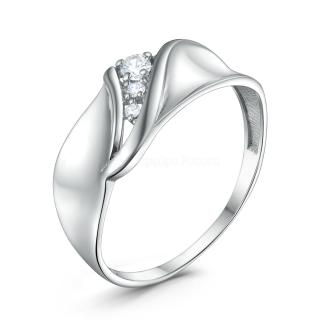 Кольцо из серебра с фианитами родированное