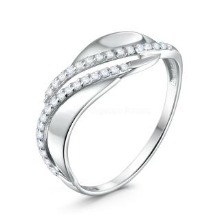 Кольцо из серебра с фианитами родированное