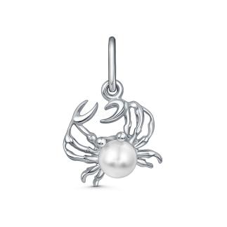 Подвеска из серебра с культивированным жемчугом родированная - Краб