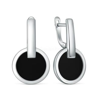 Серьги из серебра с чёрным агатом родированные 