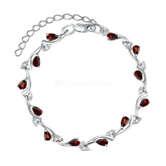 Браслет из серебра с гранатом родированный