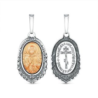 Подвеска из чернёного серебра с золочением - Святая блаженная Матрона, Спаси и сохрани, Молитва святому