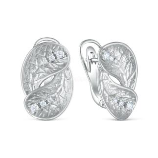 Серьги из серебра с фианитами родированные - Листья