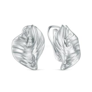 Серьги из серебра с фианитами родированные