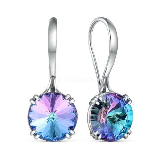 Серьги из серебра с кристаллом Премиум Австрия цвета Мистик розовый родированные