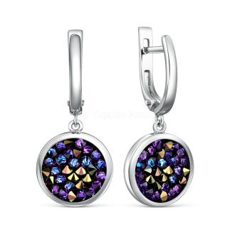 Серьги из серебра с кристаллом Премиум Австрия фиолетовый переливающийся родированные