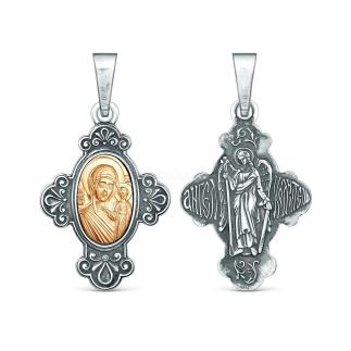 Подвеска из чернёного серебра с золочением - Казанская Божья Матерь, Ангел Хранитель