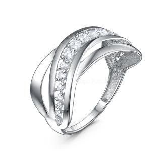 Кольцо из серебра с фианитами родированное