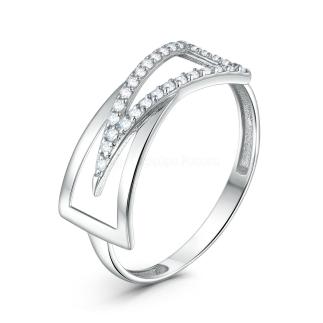 Кольцо из серебра с фианитами родированное