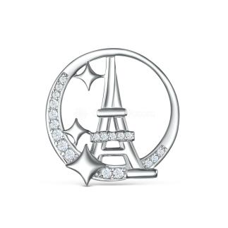 Подвеска из серебра c фианитами родированная - Эйфелева башня