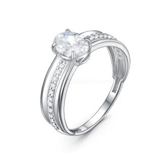 Кольцо из серебра с фианитами родированное