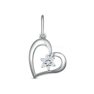 Подвеска из серебра с фианитами родированная - Сердце