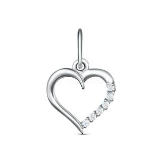 Подвеска из серебра с фианитами родированная - Сердце