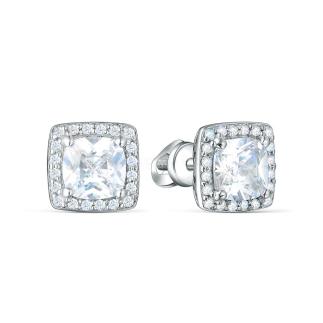 Серьги-пусеты из серебра с фианитами родированные