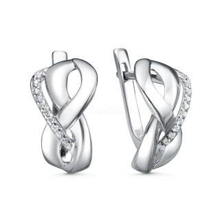 Серьги из серебра с фианитами родированные