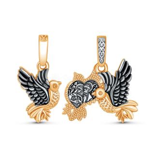 Подвеска религиозная из золочёного серебра с чернением - Святые Пётр и Феврония, молите Бога о нас