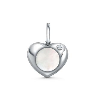 Подвеска из серебра с перламутром и фианитом родированная - Сердце
