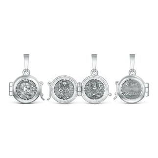 Подвеска-складень из чернёного серебра - Богородица, святой Николай Чудотворец, Ангел Хранитель, Спаси и сохрани