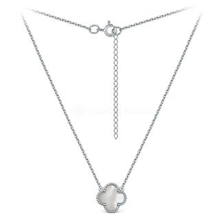 Колье из серебра с перламутром родированное - Клевер, четырёхлистник