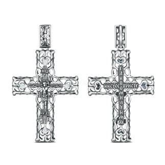 Крест из чернёного серебра с фианитами - молитва «Господи Иисусе Христе, помилуй мя»