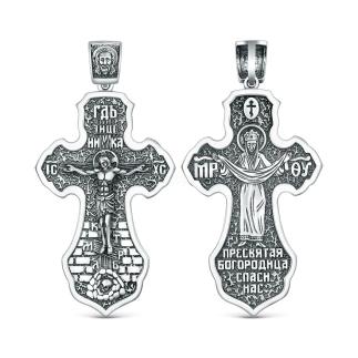 Крест православный из чернёного серебра - Покров Богородицы 4,9 см