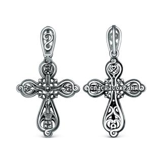 Крест православный из чернёного серебра - Спаси и сохрани 3,2 см