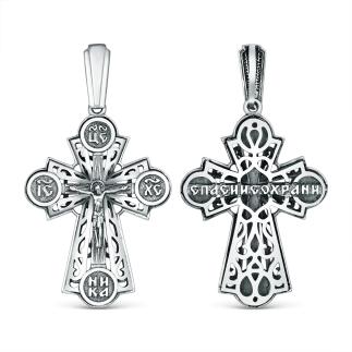Крест православный из чернёного серебра - Спаси и сохрани 4 см