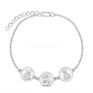 Браслет православный из серебра родированный - Пресвятая Богородица, Ангел Хранитель, Николай Чудотворец