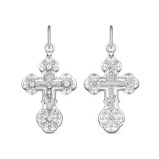 Крест из серебра с фианитами родированный - Спаси и сохрани