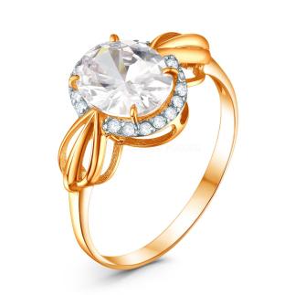 Кольцо из золочёного серебра с синтетическим бриллиантом и родированием